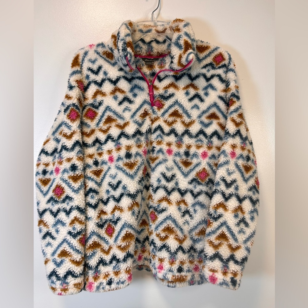 Eddie Bauer 1/4 Zip Cozy Fleece Pullover Women's Large Southwest Aztec Print